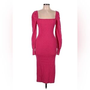 House of Harlow 1960 Women's Hot Pink Ribbed Knit Sweater Dress. Size Small